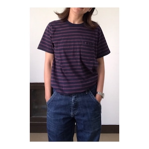 Simva 104-0042B-NavyPurple W-Pocket Border S/S Tee