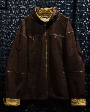 【ÆIEM】vintage cutoff design brown color leather zip up jacket