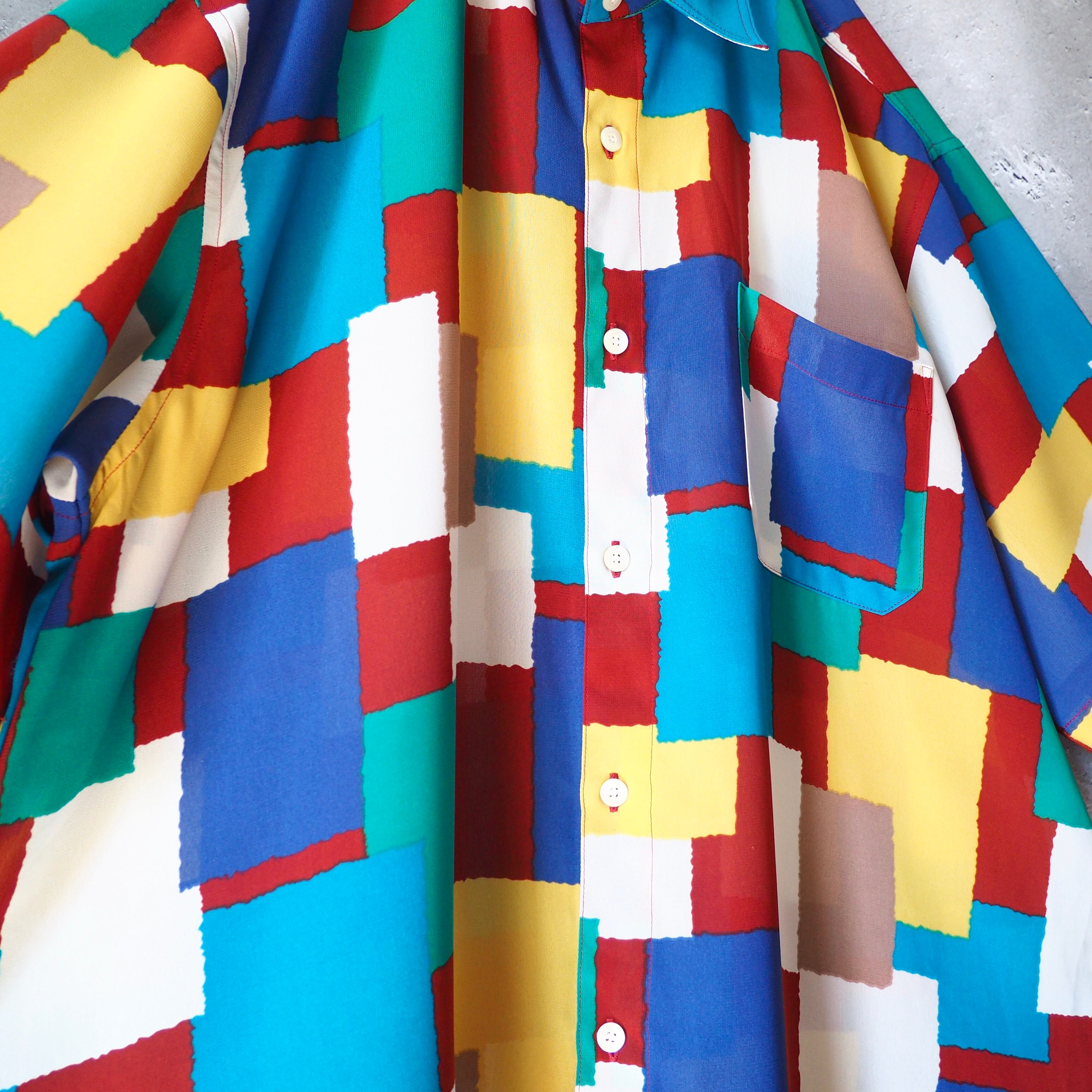 1990s Colorful Block pattern Design vintage loose SS shirt
