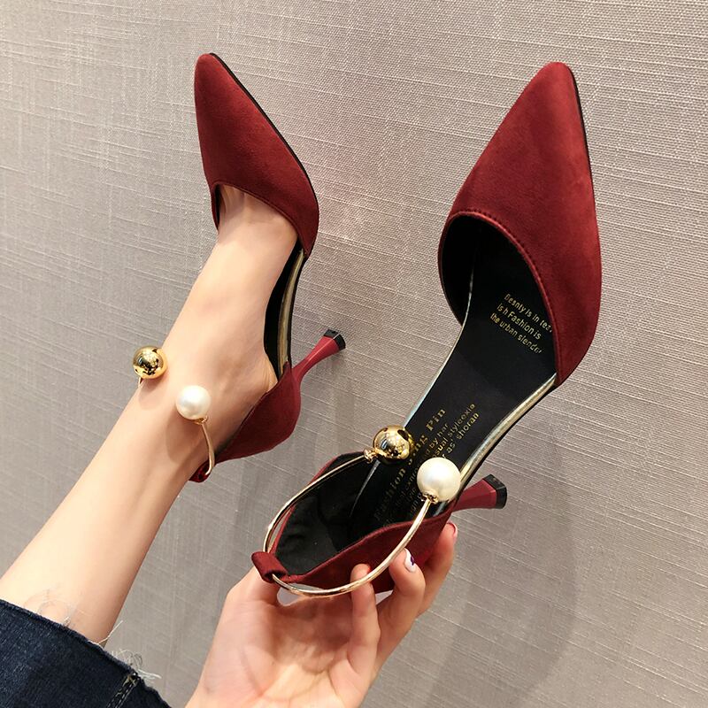 ヒールサマーパールキャップ レッドサンダルレディース ハイヒール 靴 シューズ 夏物 真珠 部族の婦人靴4076196