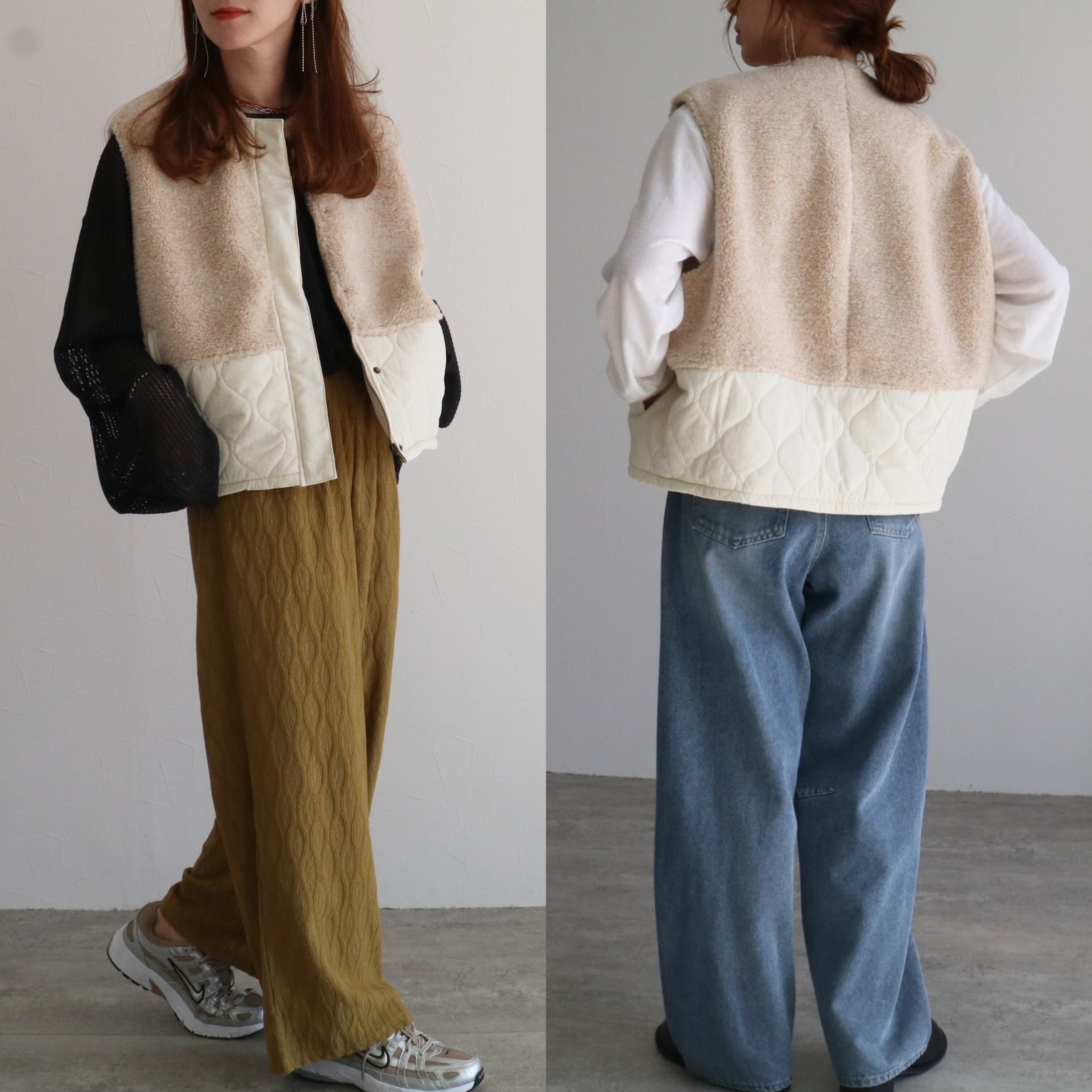 ボア×キルティングエッグベスト【an-D251419L-z】宅配便送料無料/宅配