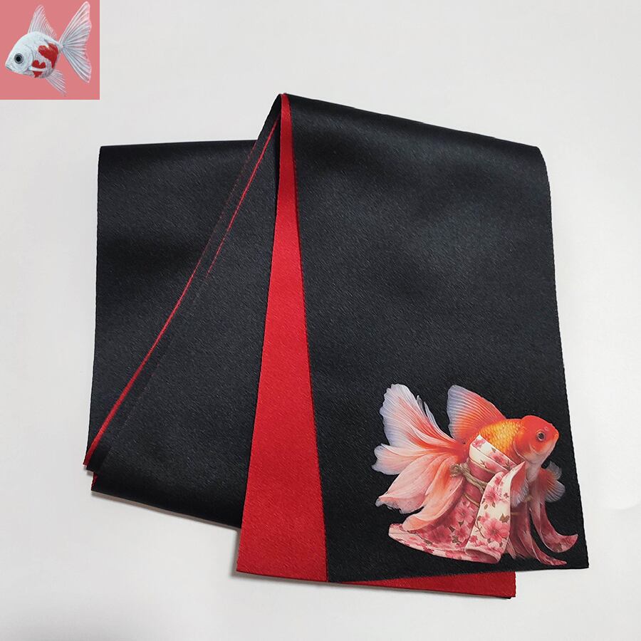 ◇歌川国芳・相馬の古内裏の黒半幅帯 | KAORI apparel