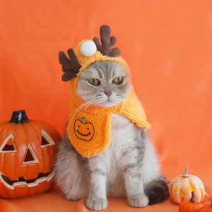 【PET】2種類展開ハロウィントナカイの角付きボアポンチョ
