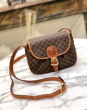 CELINE セリーヌ　マカダム　ブラゾン型押し　ポシェット　ミニバッグ　ショルダーバッグ　ブラウン　vintage　ヴィンテージ　オールドセリーヌ　jhyyz8