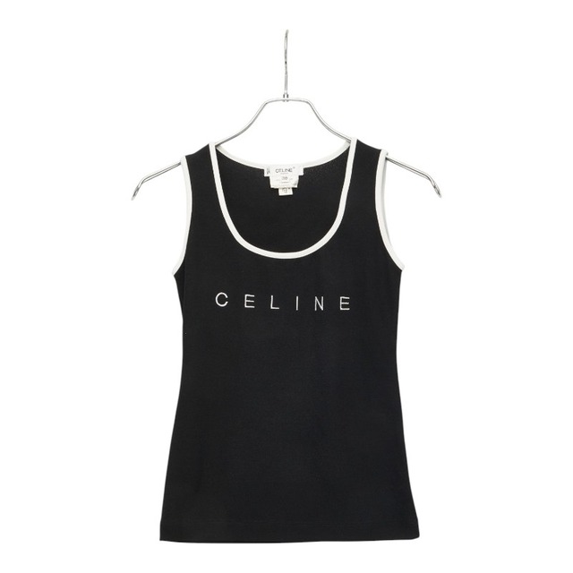 セリーヌ ロゴ タンクトップ キャミソール ノースリーブ サイズ：38 ブラック ホワイト ポリエステル ナイロン レディース CELINE 【中古】
