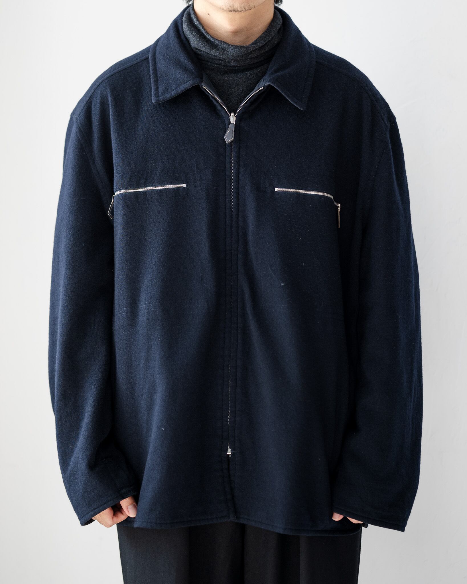 90's] Hermès Reversible Cashmere Jersey × Nylon Zip Jacket