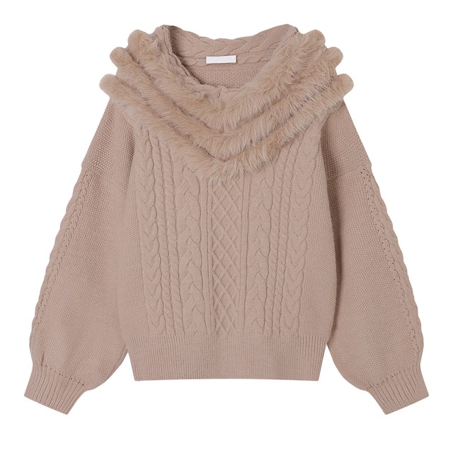 ファーショールカラーニット　A3450