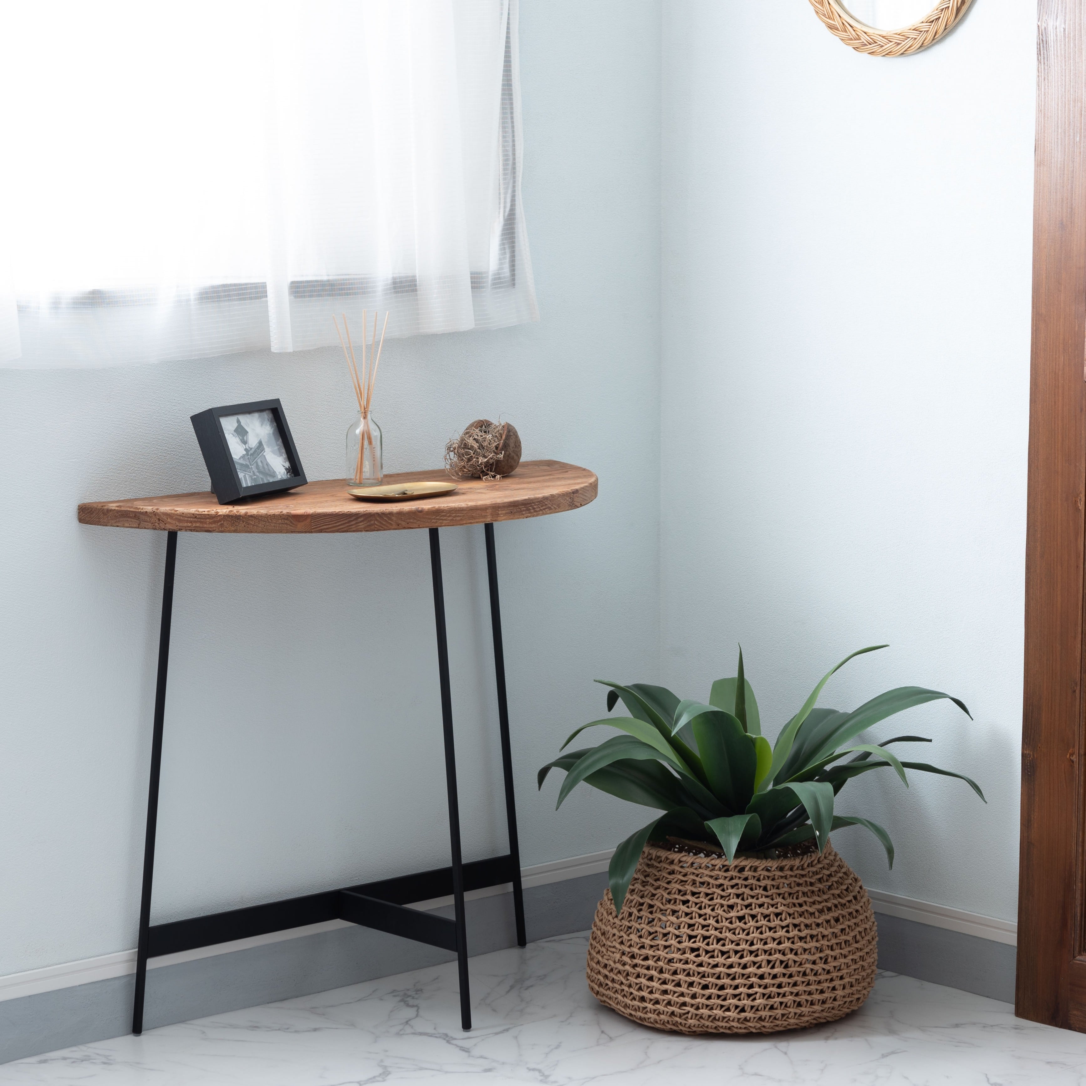 半円コンソールテーブル 天然木 パイン古材 カウンター 幅83cm | SnowPine