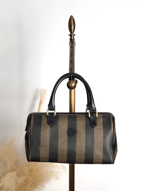 FENDI フェンディ ペカン ハンドバッグ ブラック FFロゴ PVC 2way ミニボストン vintage ヴィンテージ オールド 3d83yd