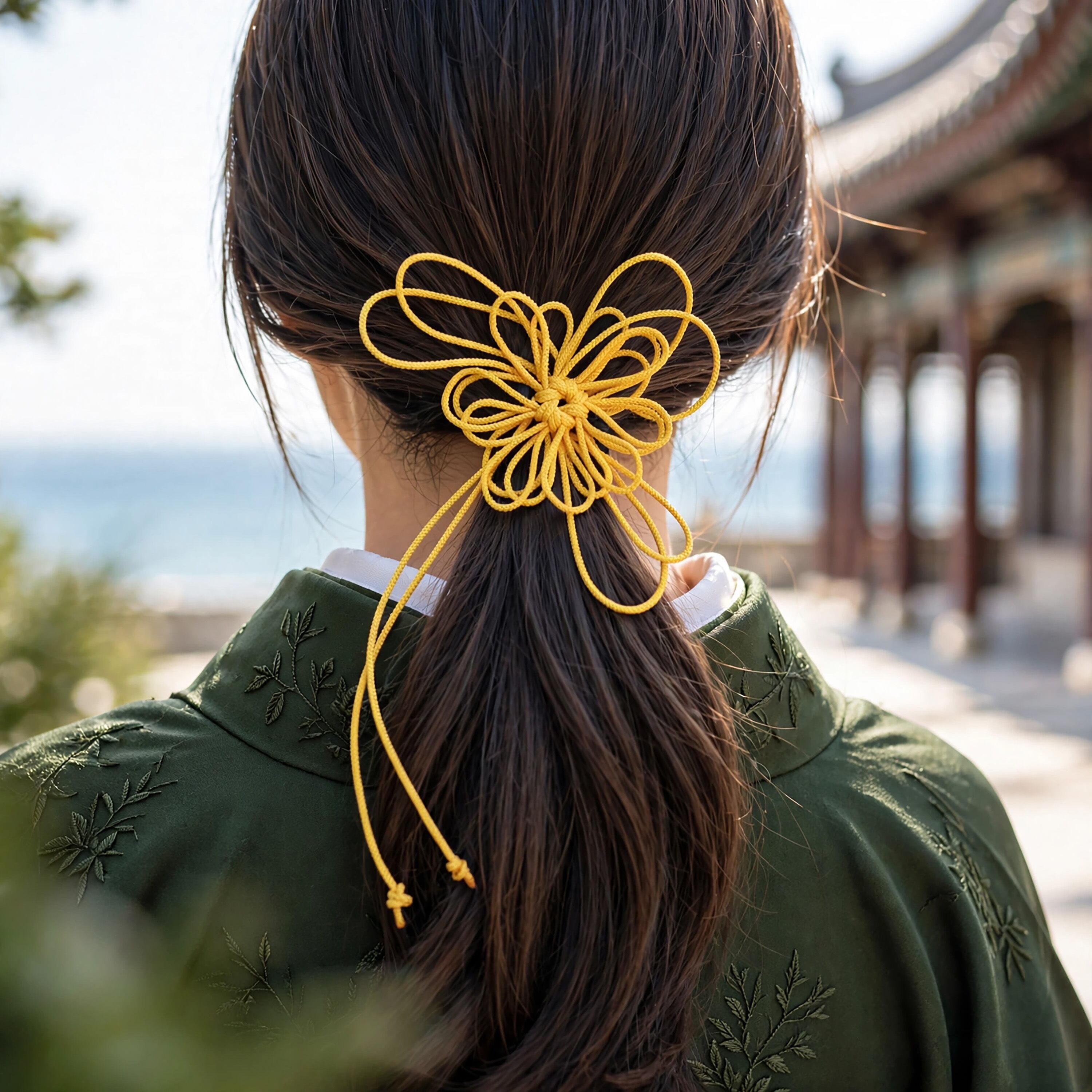 飾り結びヘアゴム「頰、光トモレ」|着物・浴衣に簡単アレンジで和装ヘア