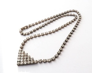 50s vintage rhinestone clear triangle necklace