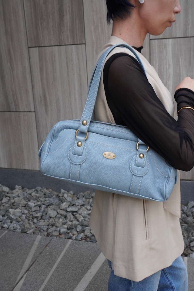 CELINE セリーヌ ハンドバッグ スカイブルー ブラゾン ロゴ レザー vintage ヴィンテージ オールド 5m2evd