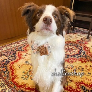 【beigeチェック柄 × brown(バックル:丸型)】ボリュームたっぷりリボンチョーカー