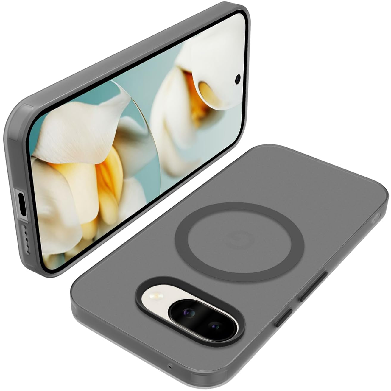 Google Pixel 9a ケース MagSafe対応 半透明 マグネット搭載 マグセーフ対応 ピクセル 9a スマホケース ワイヤレス充電対応 耐衝撃 薄型 軽量 黄ばみなし ストラップホール付き おしゃれ 人気 PC+TPU 手触り良い 着脱簡単 (ブラック)