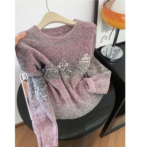 soft cozy round-neck sequin knit top ＜t1705＞