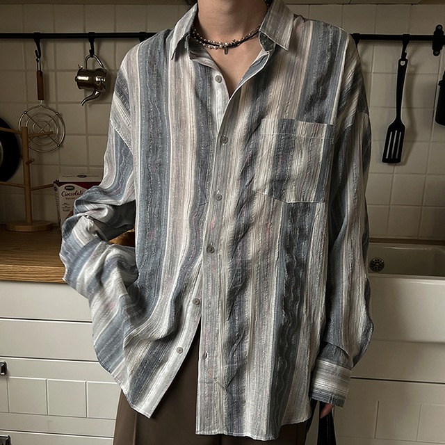 ブルーグラデーション　ストライプシャツ　LB1483