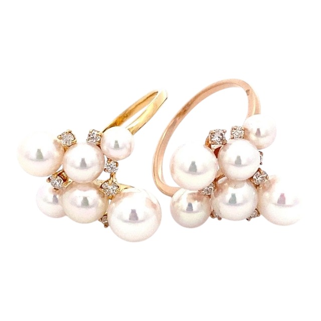 K18YG/PG 6.8×1/5.7×2/5×2/4.375×1ﾊﾟｰﾙ/0.14ct ﾀﾞｲﾔ ﾘﾝｸﾞ