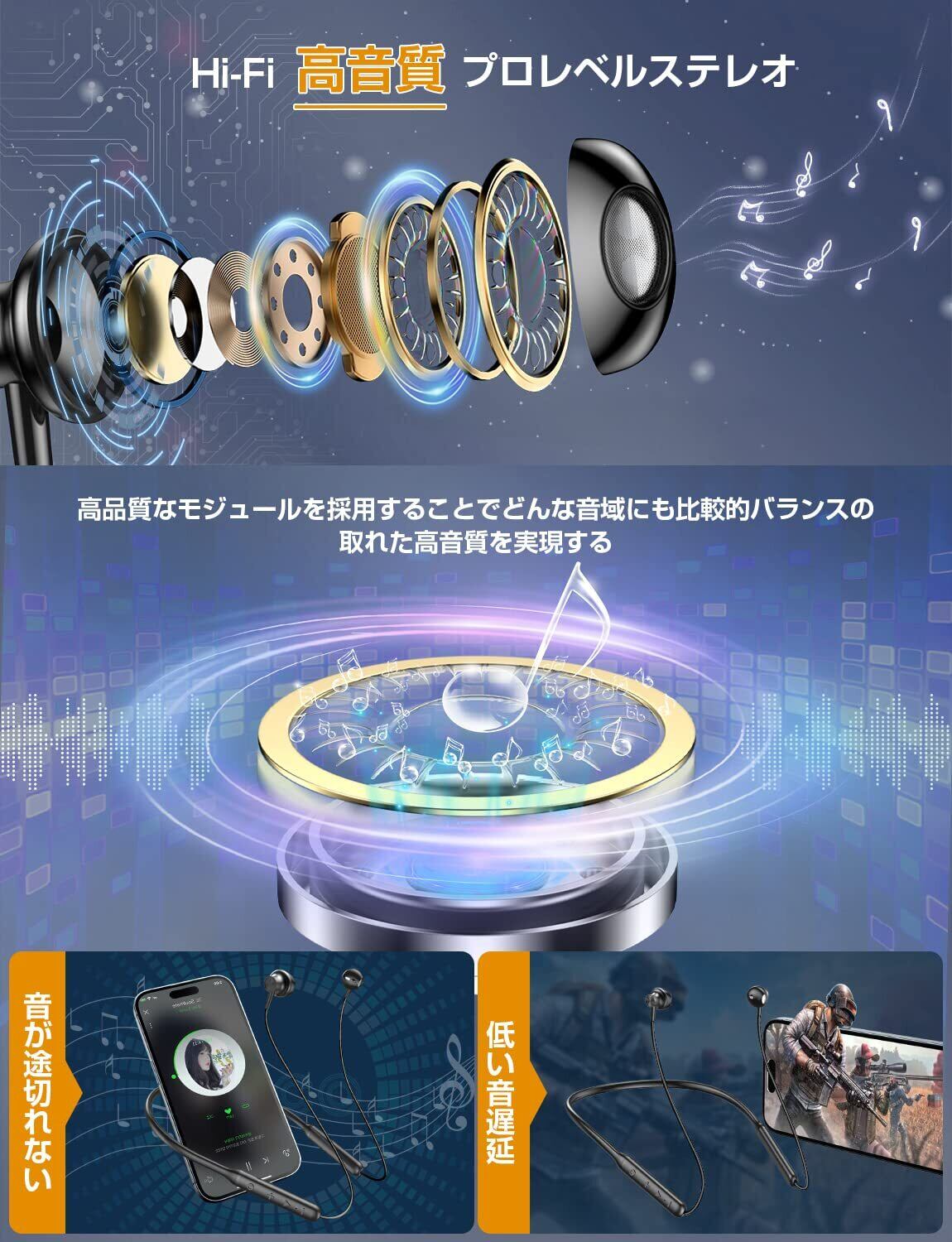 2025新登場ネックバンドイヤホン◎38時間連続再生◎イヤホン Bluetooth