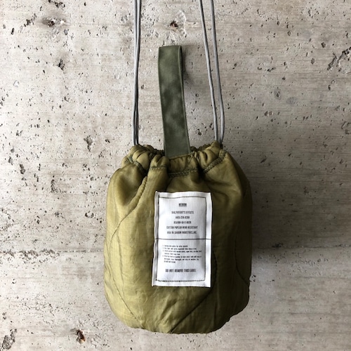 【HB1079】ショルダー ミリタリー ライナーリメイクペイシェントバッグ　巾着