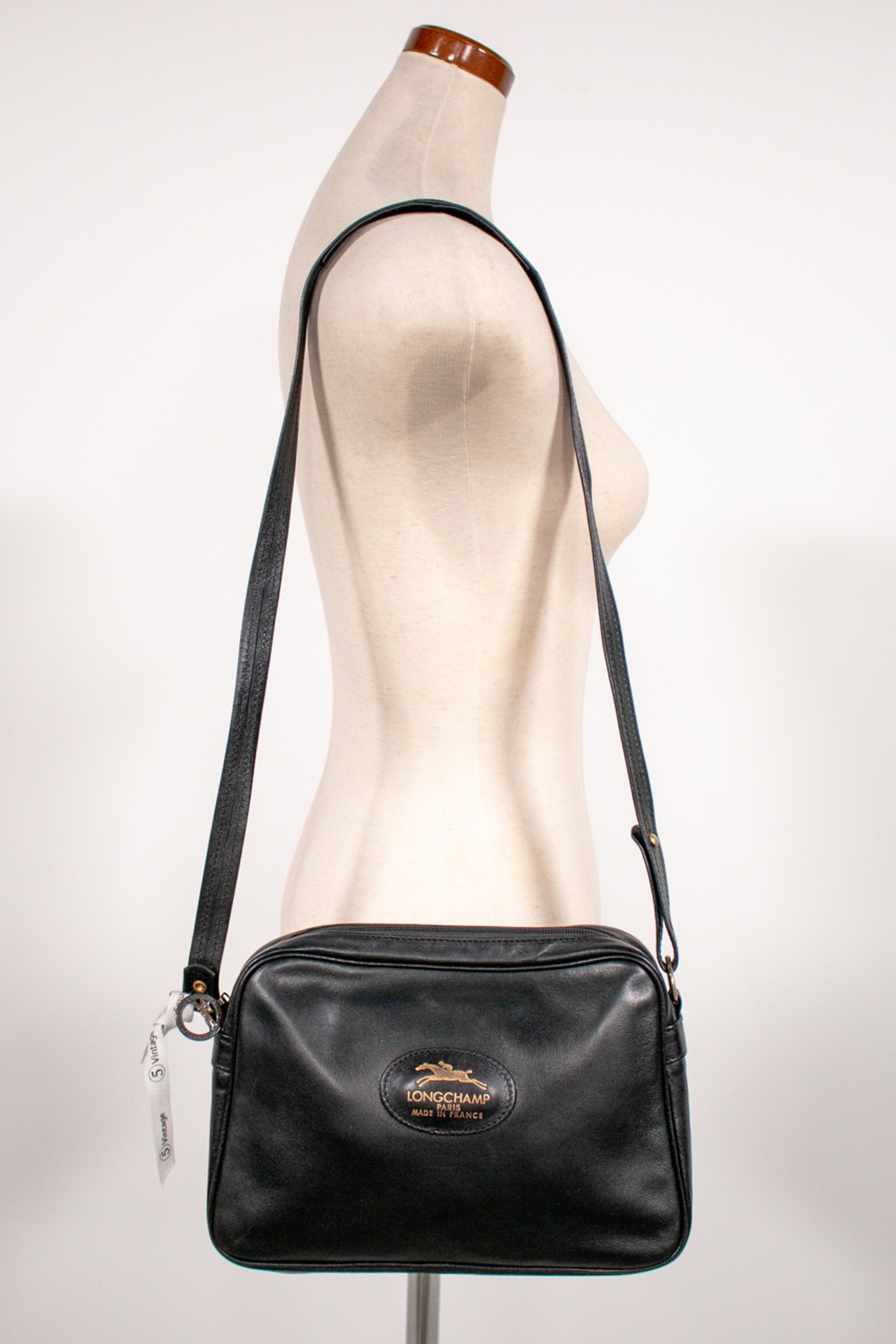 ロンシャン ホースロゴ 黒レザー ショルダーバッグ | 5Vintage 