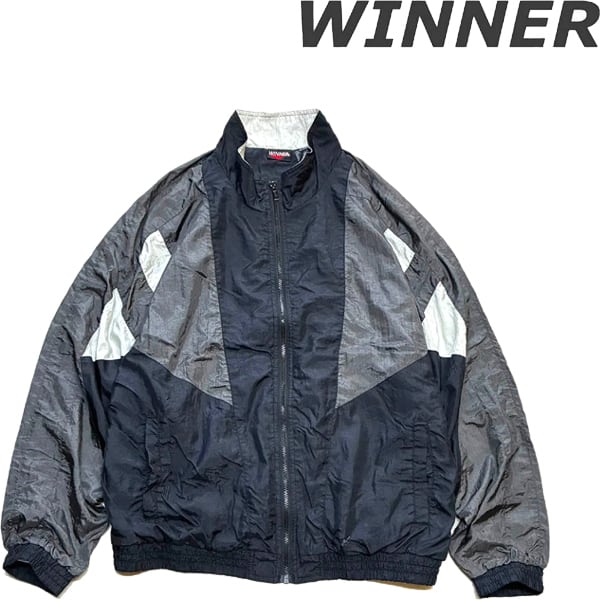 1点物◇WINNERビンテージ80s白グレー黒ナイロンジャケット古着Lメンズ