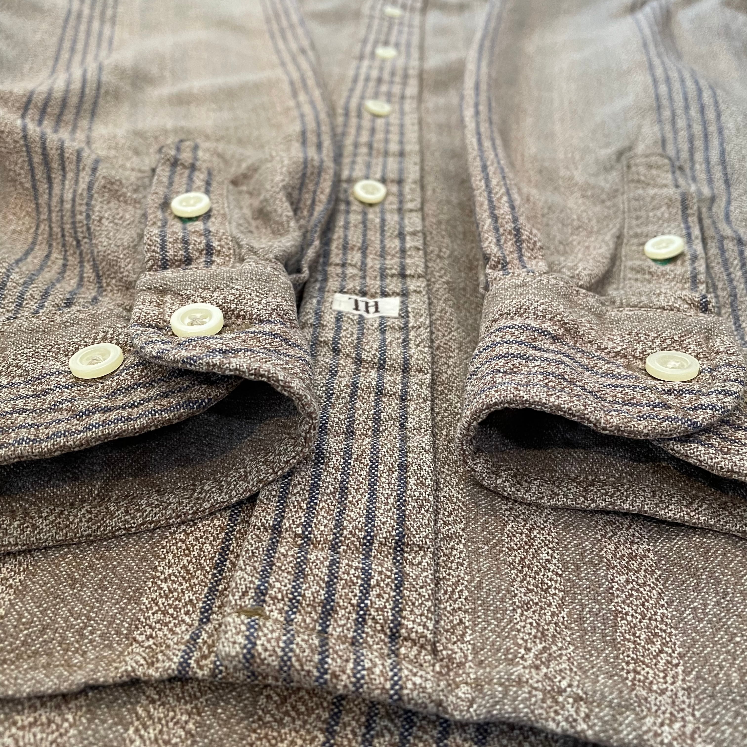 Tommy Hilfiger】90s 旧タフラッグタグ 長袖シャツ ストライプ柄 刺繍