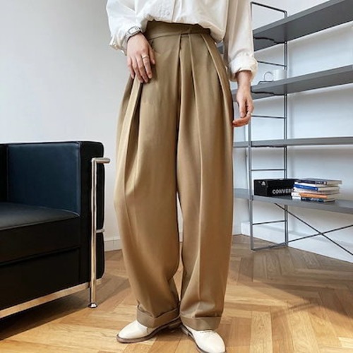 ワイドパンツ レディース 春秋 タックパンツ スラックス 無地 ガウチョパンツ 体型カバー マキシ丈 母の日