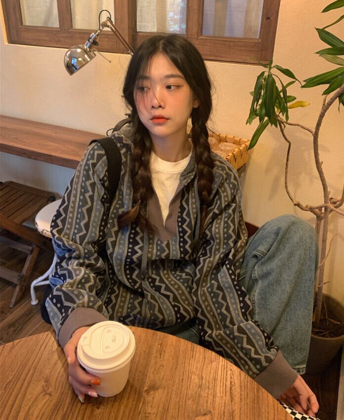 スタンダードルーズセーター オータムトップス フードジャケット ロング レトロ 秋物 モンロー99766780666