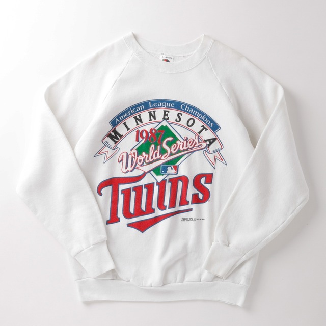 【逸品】80s Vintage sweatshirt  MLB  Minnesota Twins  Made in USA ／80年代 ヴィンテージ スウェット トレーナー メジャーリーグ ミネソタ ツインズ ワールドシリーズ ベースボール USA製 ラグラン袖 ミントコンディション ホワイト