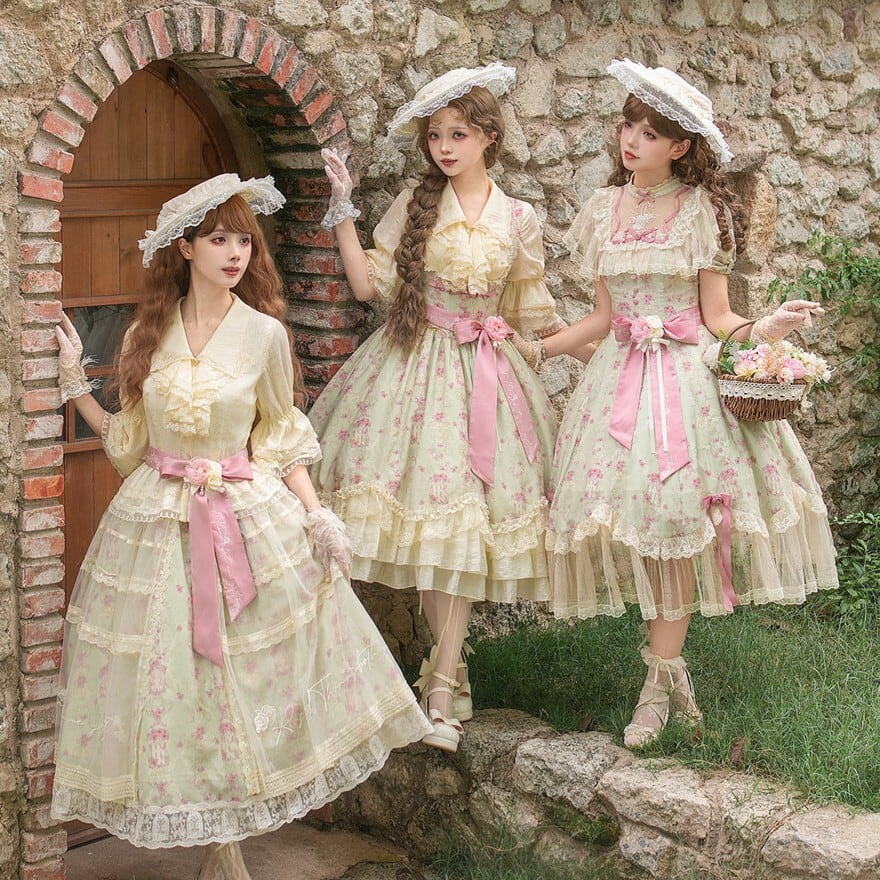 ロリータファッション 甘ロリ JSK 花柄5点セット | ロリィタデビューを