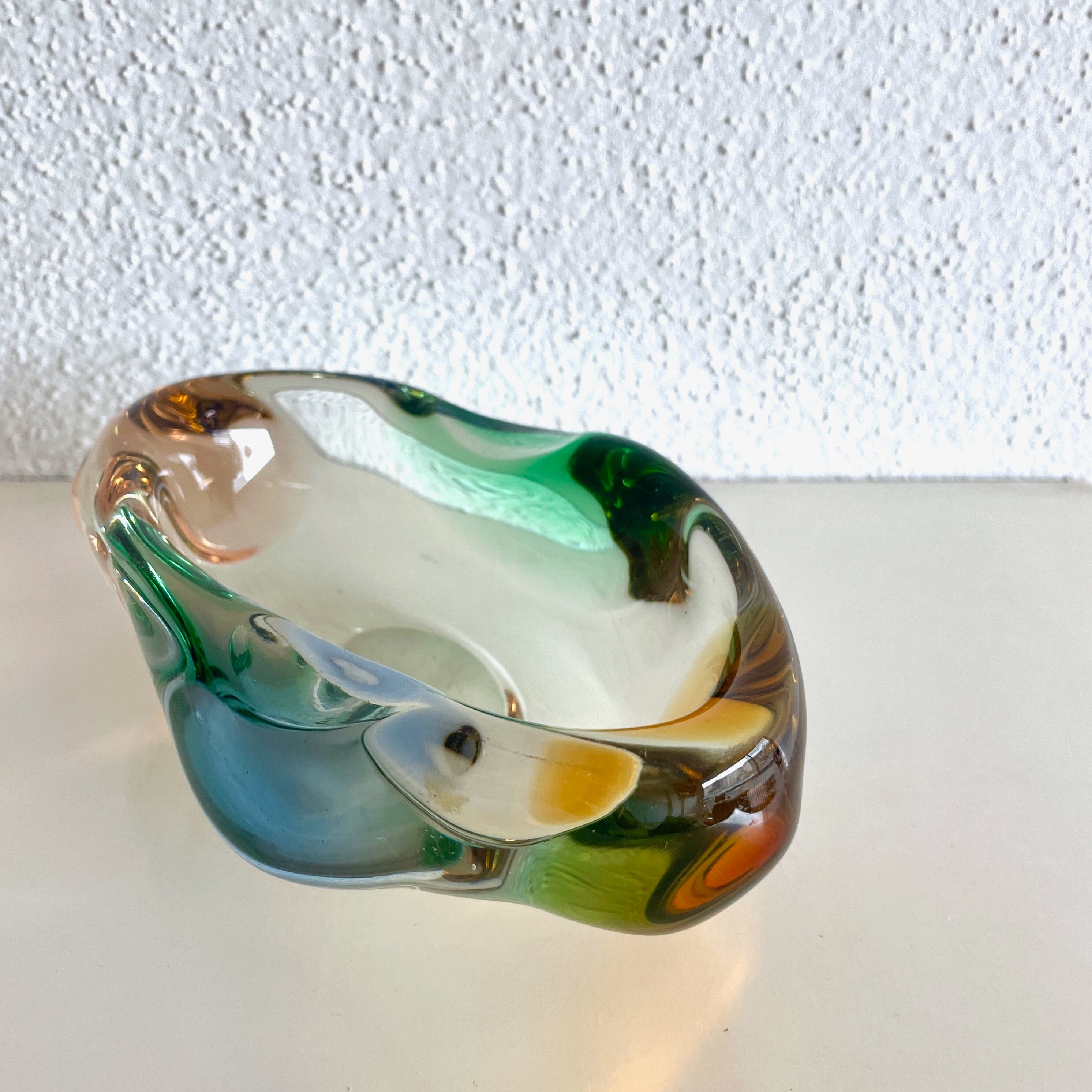 70's Český glass ash tray - multi color bohemia glass 70s vintage チェコガラス  ボヘミアグラス チェコ チェコスロバキア 灰皿 ガラス ヴィンテージ ボヘミアガラス アッシュトレー