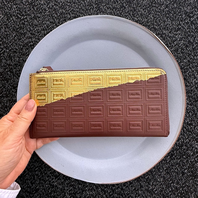 訳あり品:革のチョコ・薄型長財布 スイート (金の包み紙)