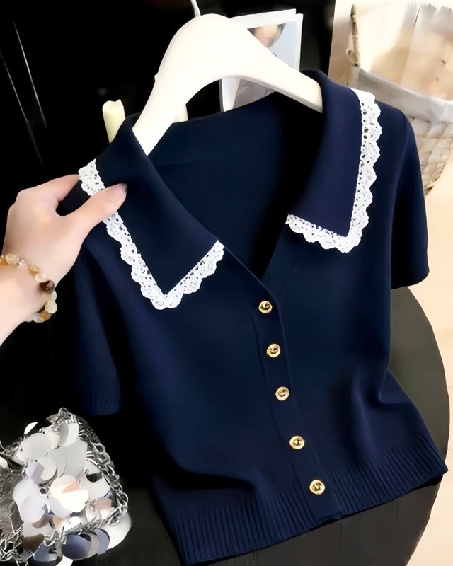 Vネックレースカラーニットトップス（3 colors） 2508655
