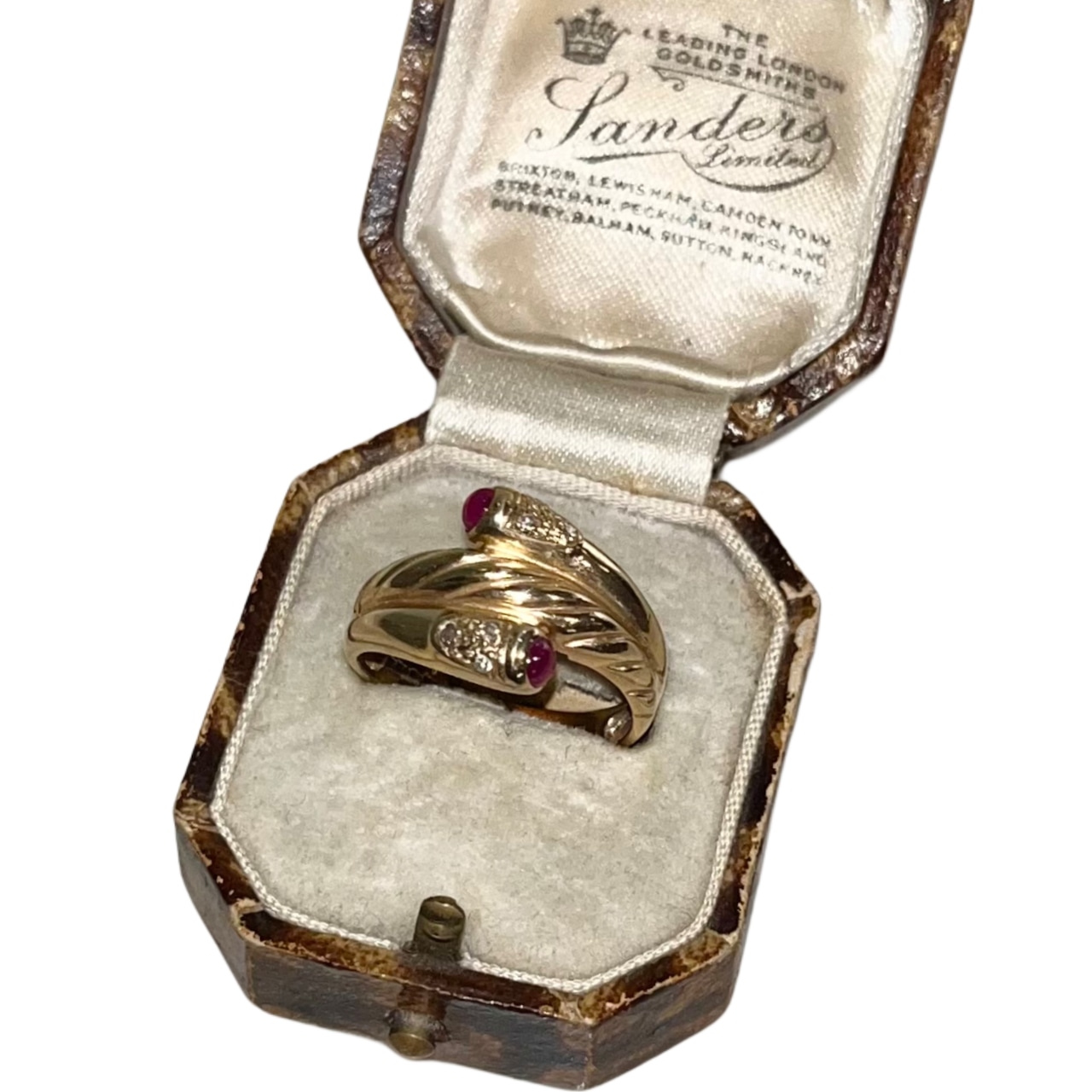 vintage 9ct gold coil ring set with ruby&diamond
