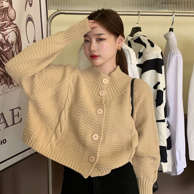 スタンダードカラーショートカーディガンセーター レディース レトロ YY-ファッション67399874498