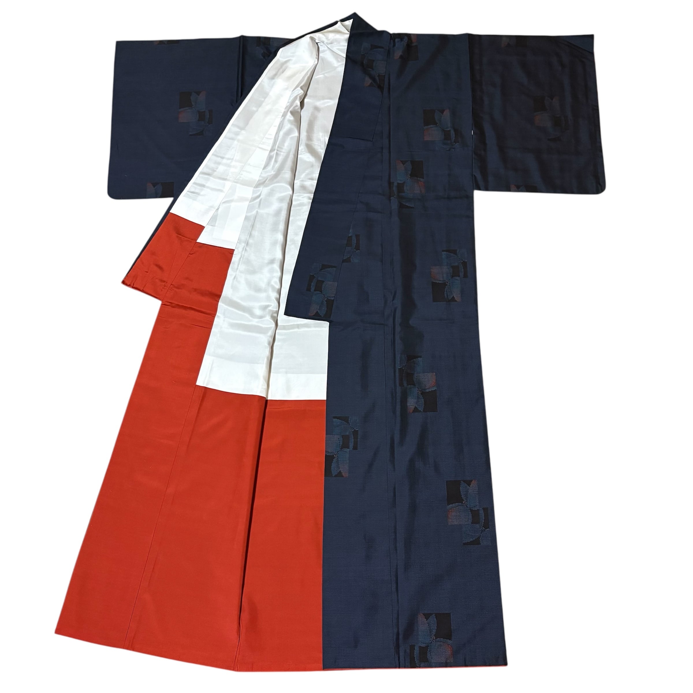 本場大島紬 着物リメイク カシュクールワンピース 向かい鳥文様 左右