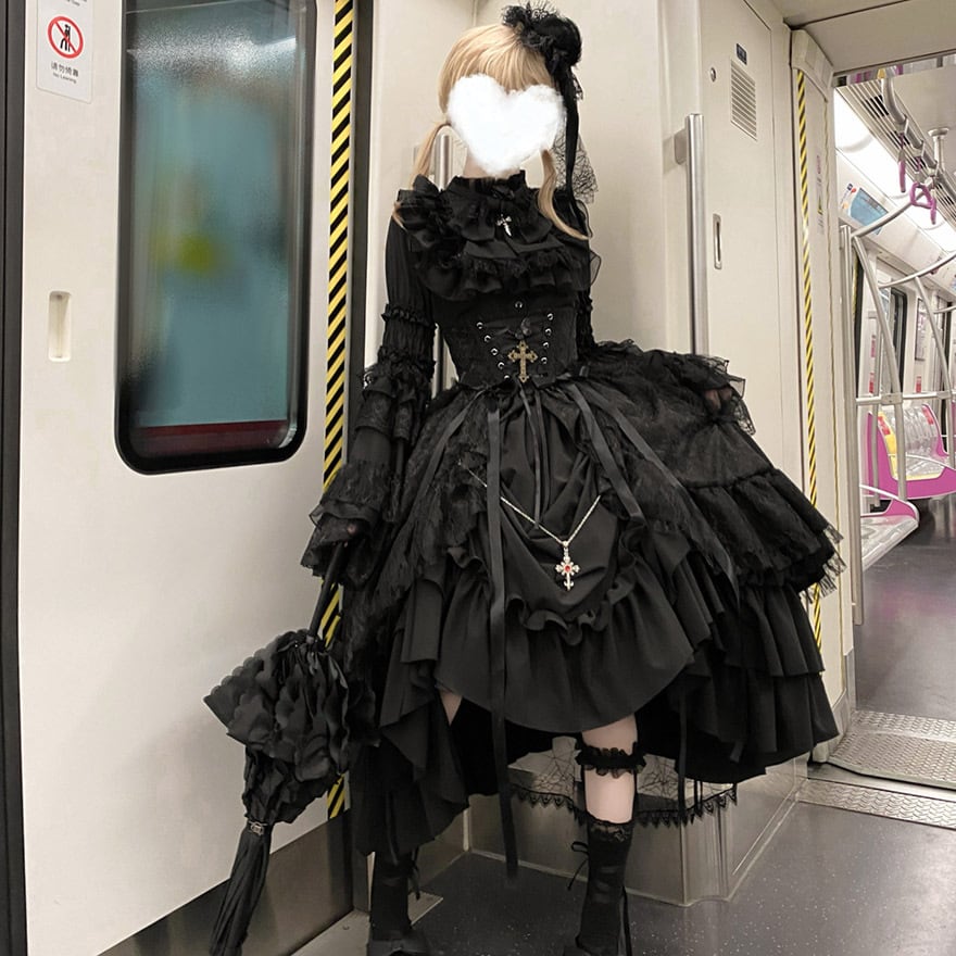 ゴスロリ服 地雷系 セットアップ ドレス ダークゴシック 闇かわいい ペンダント付属