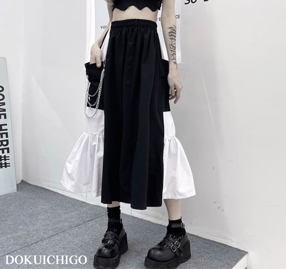 ロング スカート レディース バイカラー モード系 個性的 原宿系 韓国