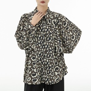 LEOPARD LONG-POINTED COLLAR LONG SLEEVES DESIGN SHIRT 1color M-14889