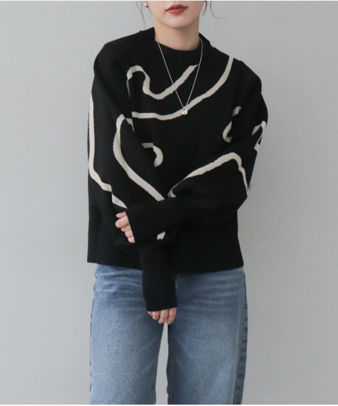 OI43086 ミラノリブラインジャガードプルオーバー black