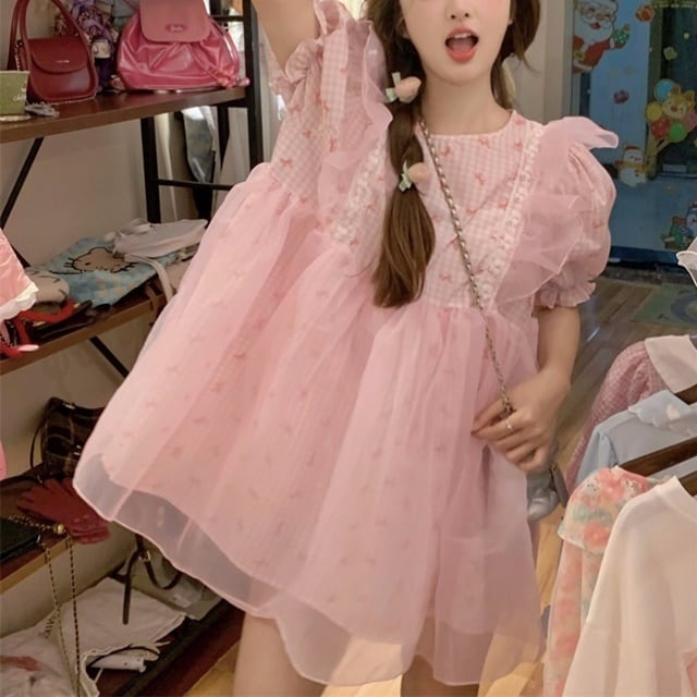 お値下げ中!デート♪ピンクミニワンピース 可愛い 動きやすい 予約販売】ワンピース レディース ピンク シアー ショート丈