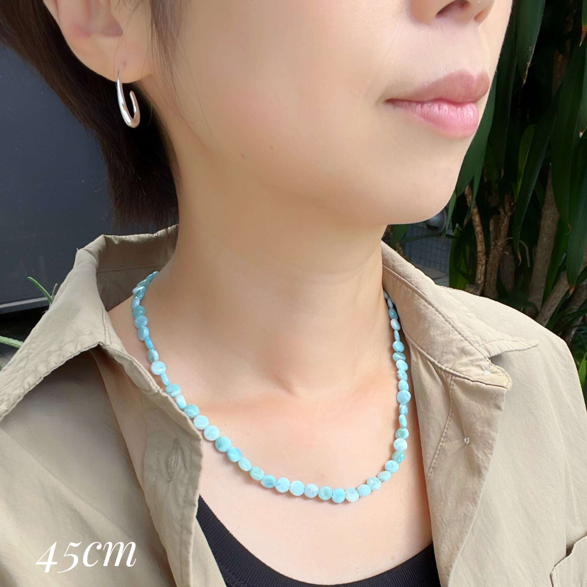 Lagoon Original ラリマー コイン型 一連 ネックレス 40/45/50 cm