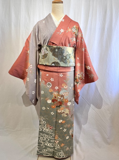 2240 染め分け 友禅訪問着 袷単品 Yuzen houmongi (lined kimono)