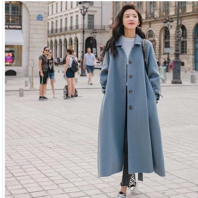 ライトブルーグレー チェスターコート大きいサイズ チェスターコート