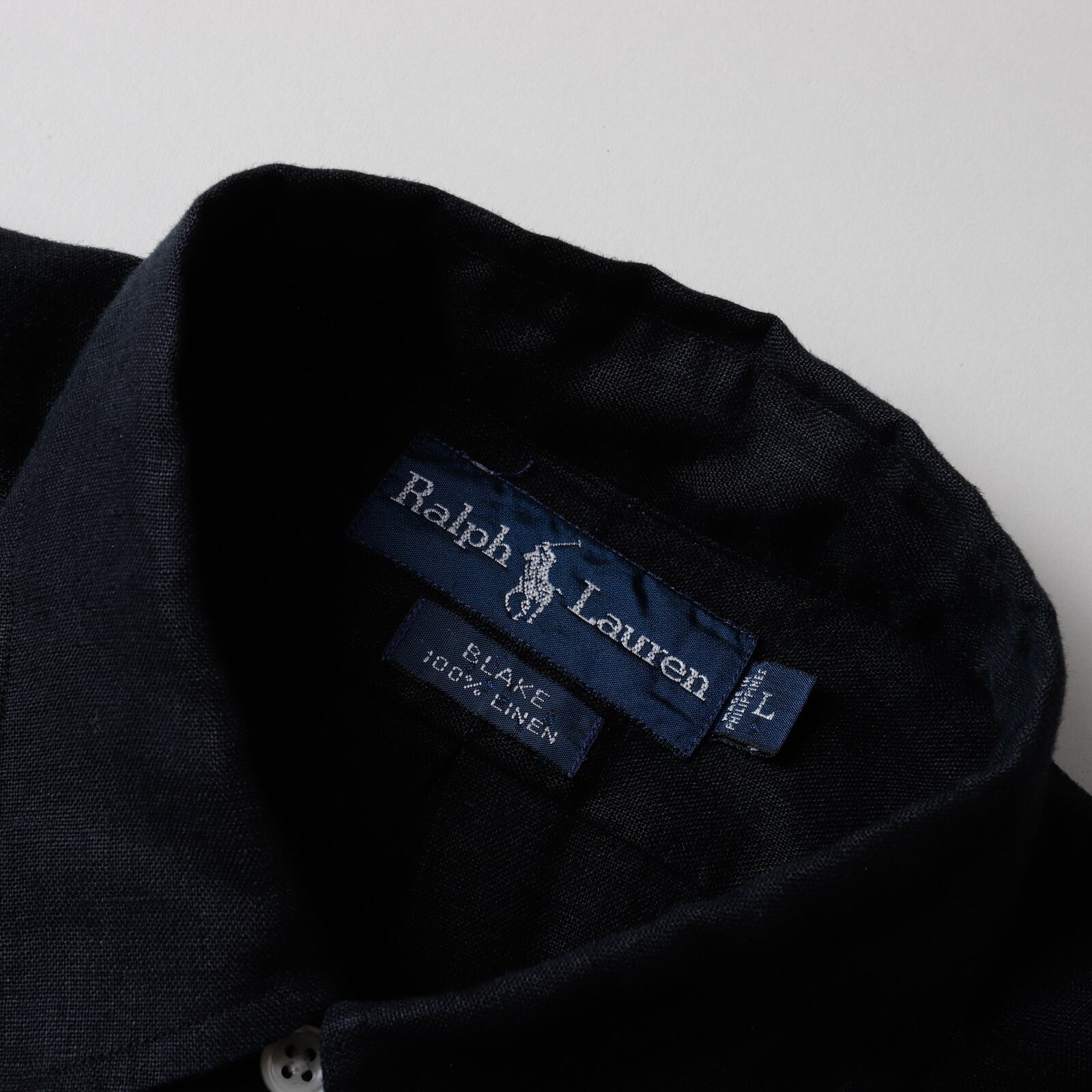 極美品】80s Ralph Lauren special linen shirt Black big size 