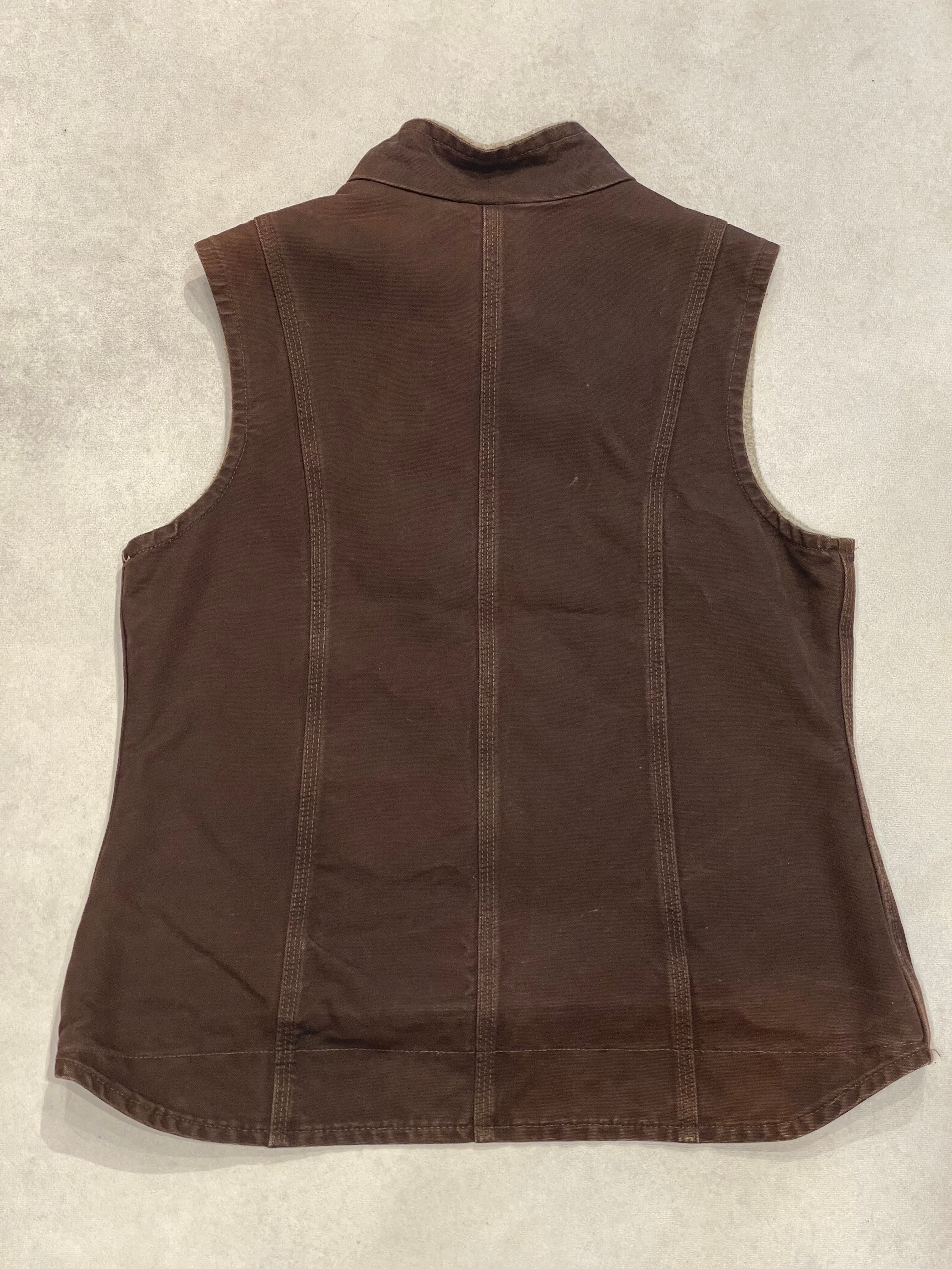 【H】カーハート 裏ボア ダック地 ベスト ブラウン系 M Carhartt duck vest 】カーハート ダック地ベスト 裏ボア フルジップ