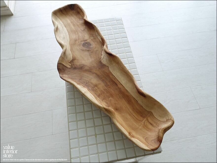 チーク無垢材 大型プリミティブトレイN66.5cm 大型食器 菓子鉢 サラダボウル 入れ物 自然な様 ナチュラル 世界三大銘木