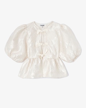 【GANNI】Satin Cloque Peplum Blouse