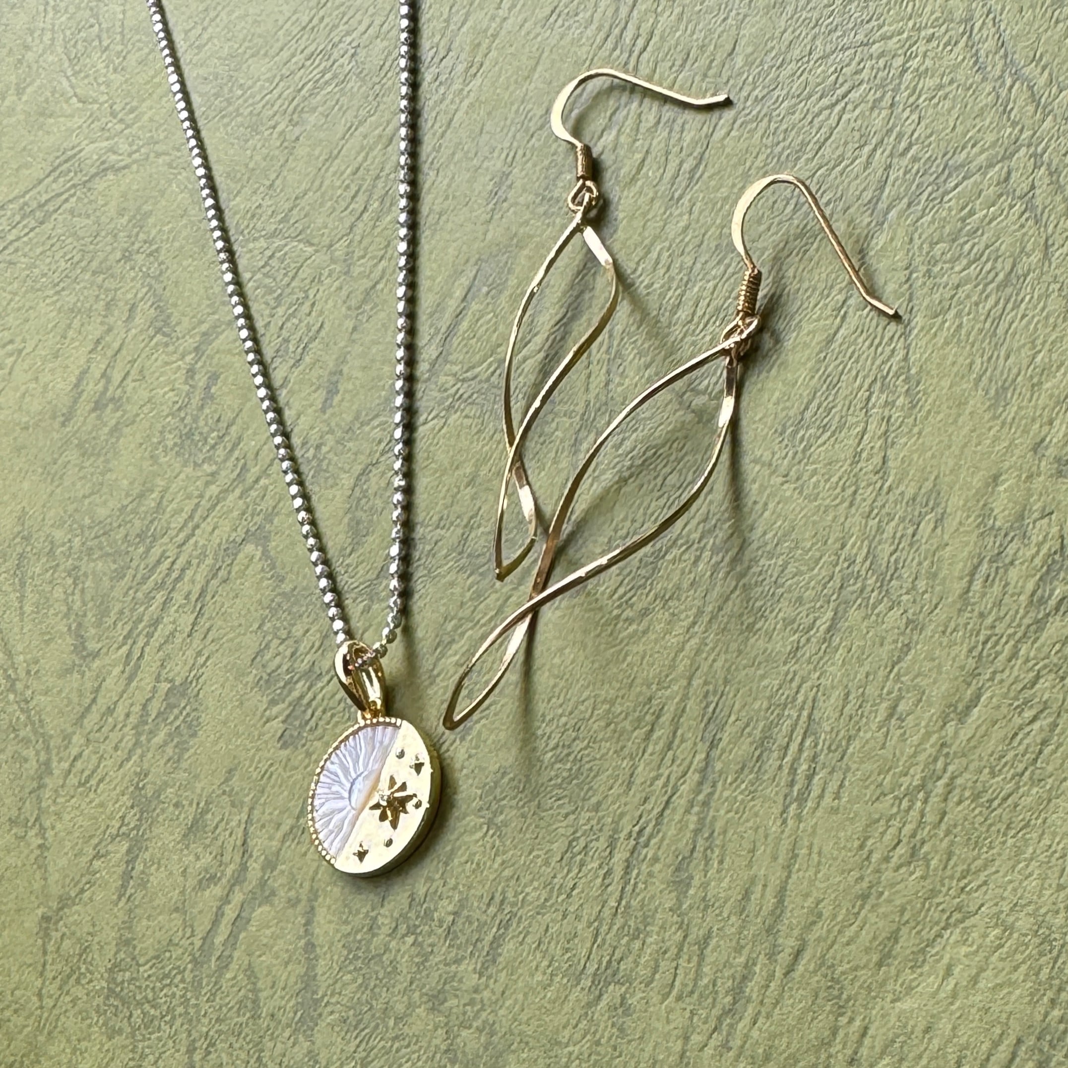 Gold Coating 白蝶貝 ユニバースラウンド プレート ペンダント 月星