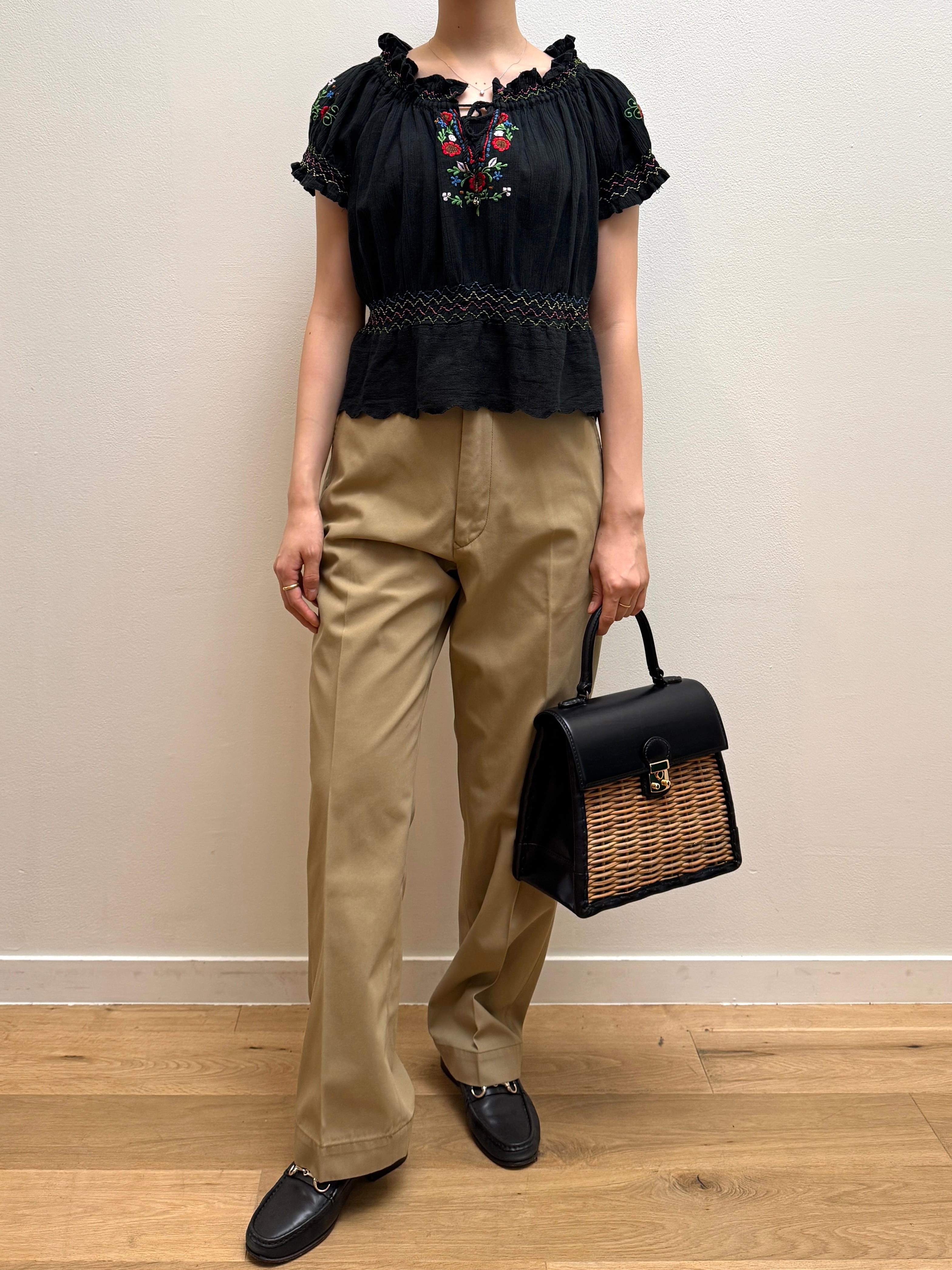 BL14-1 USED EMBROIDERY BLOUSE -BLACK-